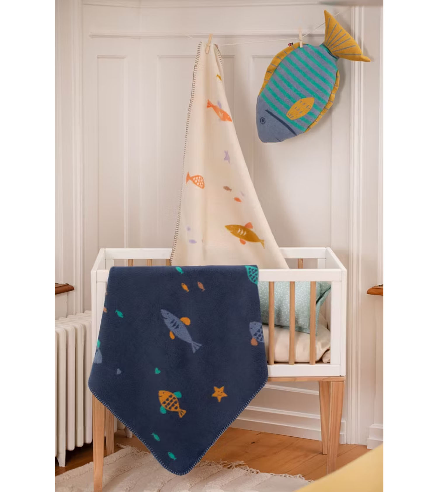 Cozy baby Blanket Velour 75 x 100 cm, Fishes navy blue - Image 3